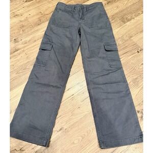 Girls Abercrombie Kids Grey Blue Wide Leg Cargo Pants 17/18 Long Adjustable NWT